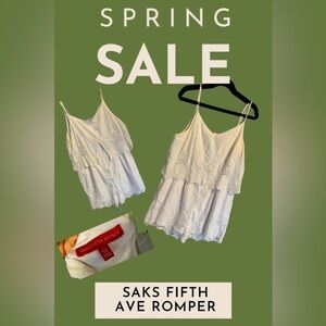 White Saks Fifth Ave Brand Romper w/lace detail.